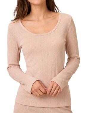 Petite Plume Pointelle Top Women Large NWT 100% Cotton Peachy Beige Balletcore